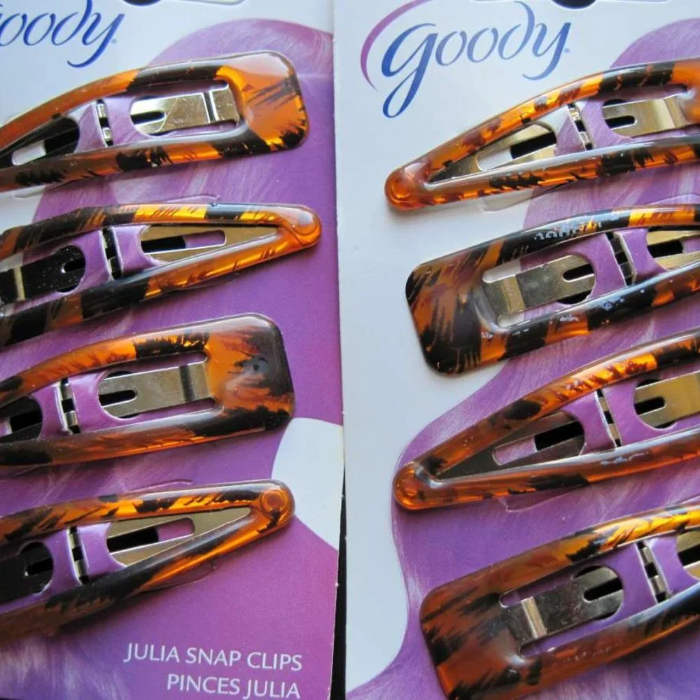 8 Goody Julia Snap Hair Clips Striped Gelly Epoxy Covered Leopard Spots Wild Gel